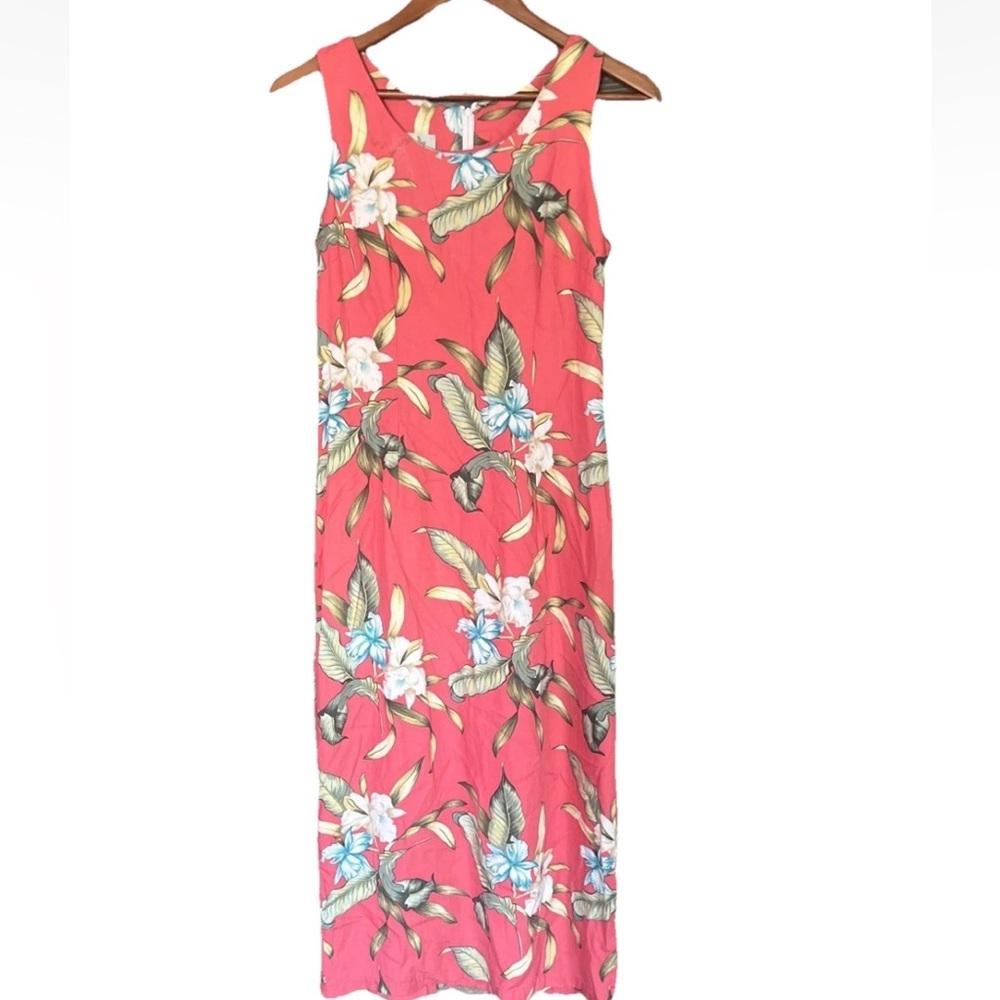 Vintage Hilo Hattie Hawaiian Floral Maxi Dress S Coral Pink Tropical